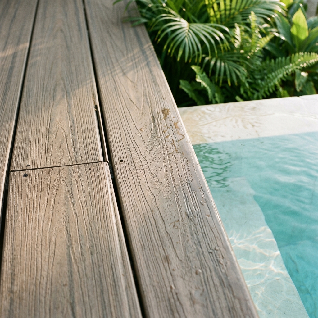 Figure 5.1: Luxury pool deck featuring premium composite decking boards installed with hidden clip fasteners to prevent visible screw heads.